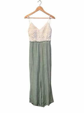 Mind Code Floral Lace Wide Leg Jumpsuit XL Sage Green Boho Open Back Cottagecore